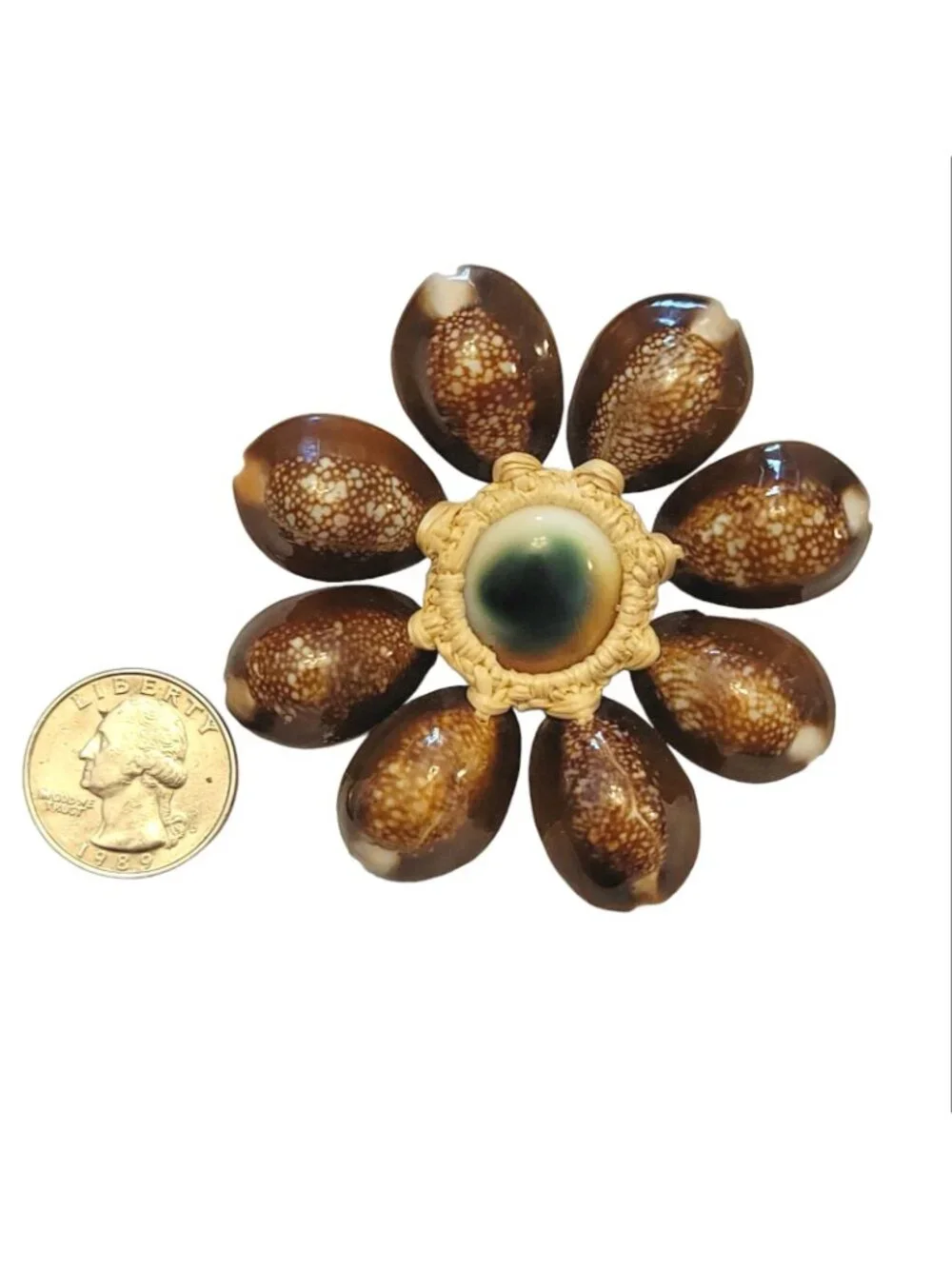 Operculum Shell Rattan Flower Pin Brooch K197